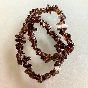 Boho Natural Smoky Quartz Stretch Bracelets Set of 2